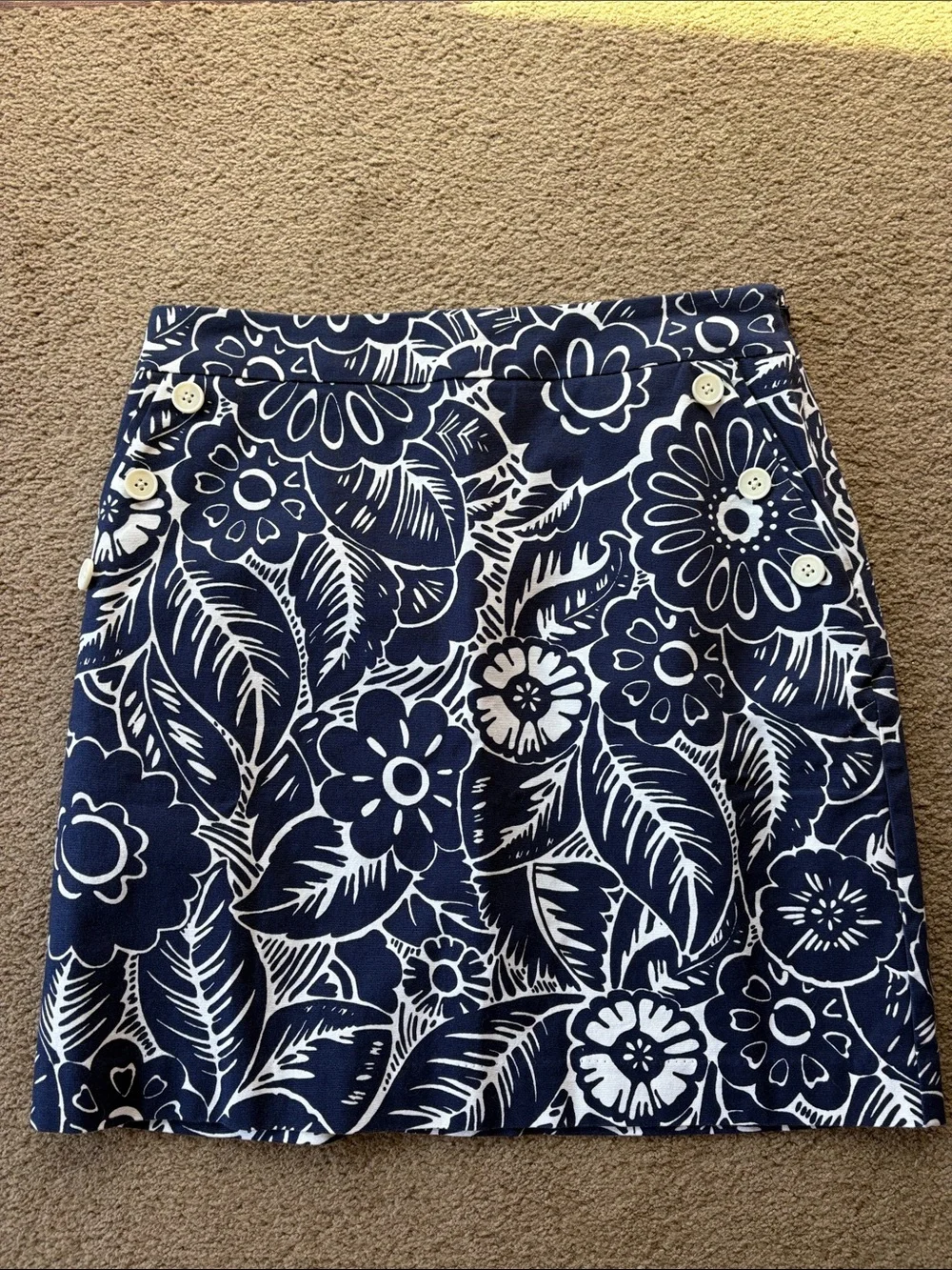 Talbots Navy and White Floral A-Line Skirt
